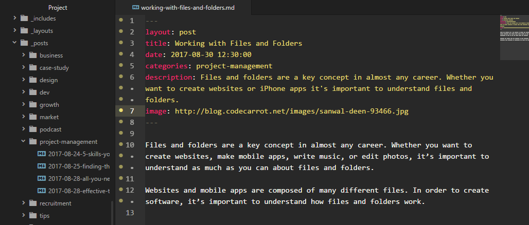 List of files and folder in atom text editor