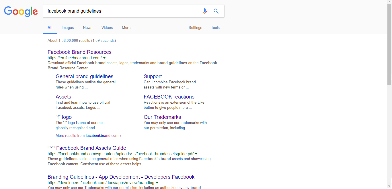 Search Facebook brand guidelines on google