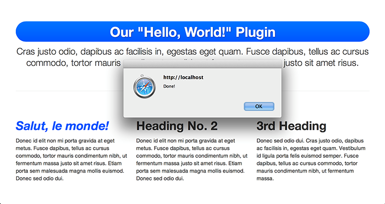 Screenshot of the folder creating new jquery plugin displaying alert